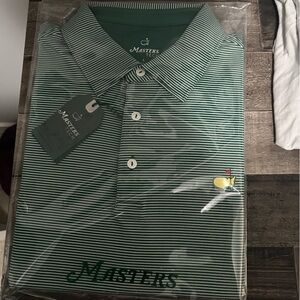 2025 New Masters Green and White Polo Shirt with Stripes